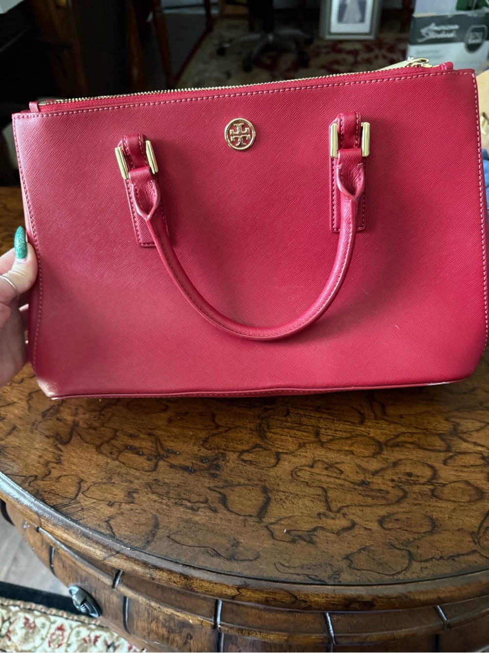 Tory Burch Red tote with Gold Hardware